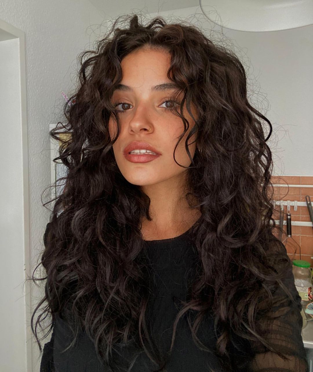 Voluminous Long Layers On Deep Espresso Curly Hair
