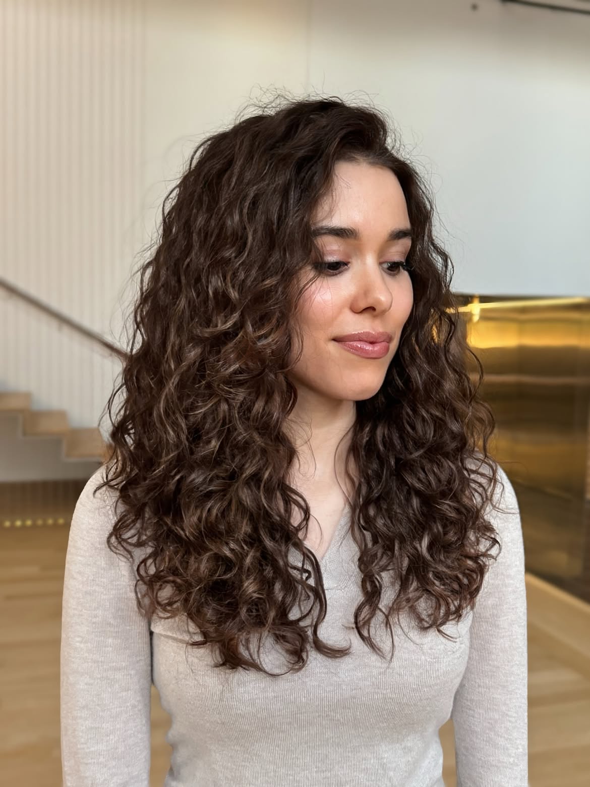Voluminous Long Layers With Deep Espresso Curls