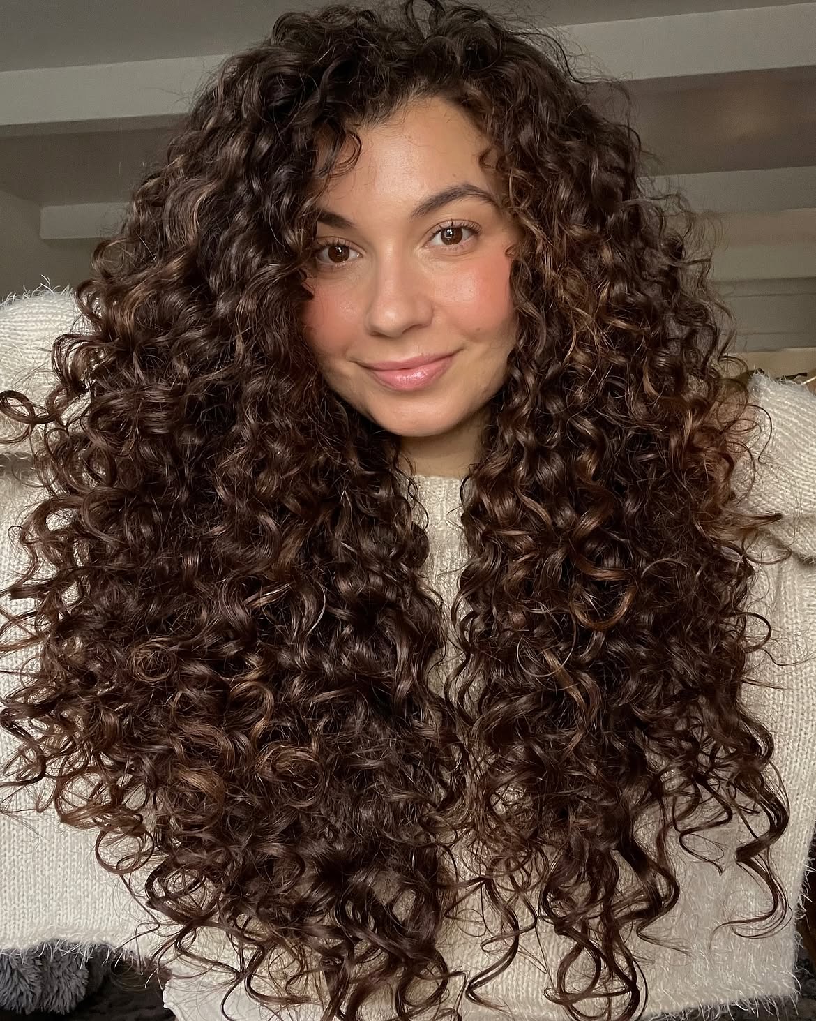 Voluminous Long Layers With Rich Espresso Curls