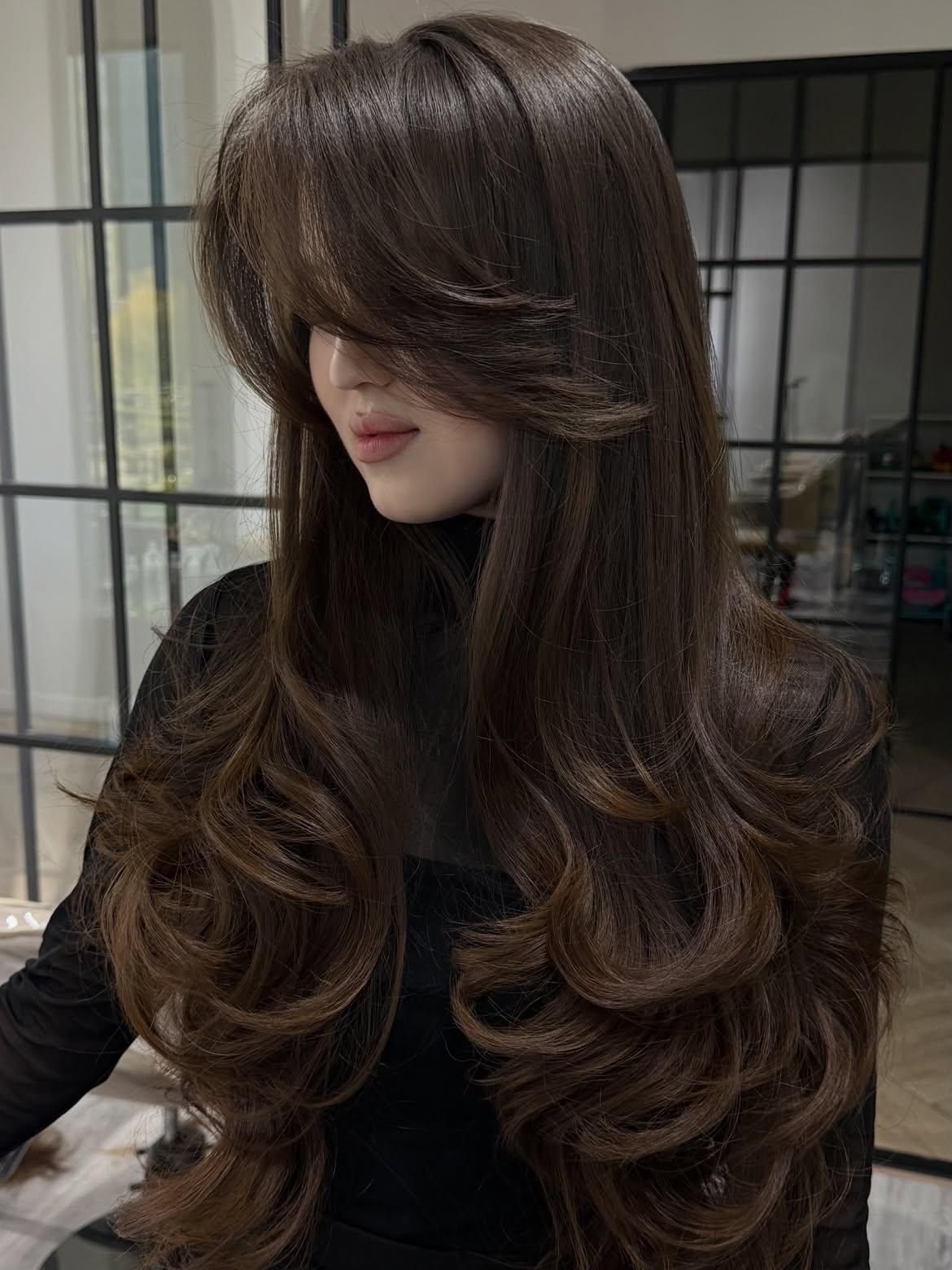 Voluminous Long Layers With Soft Curtain Bangs