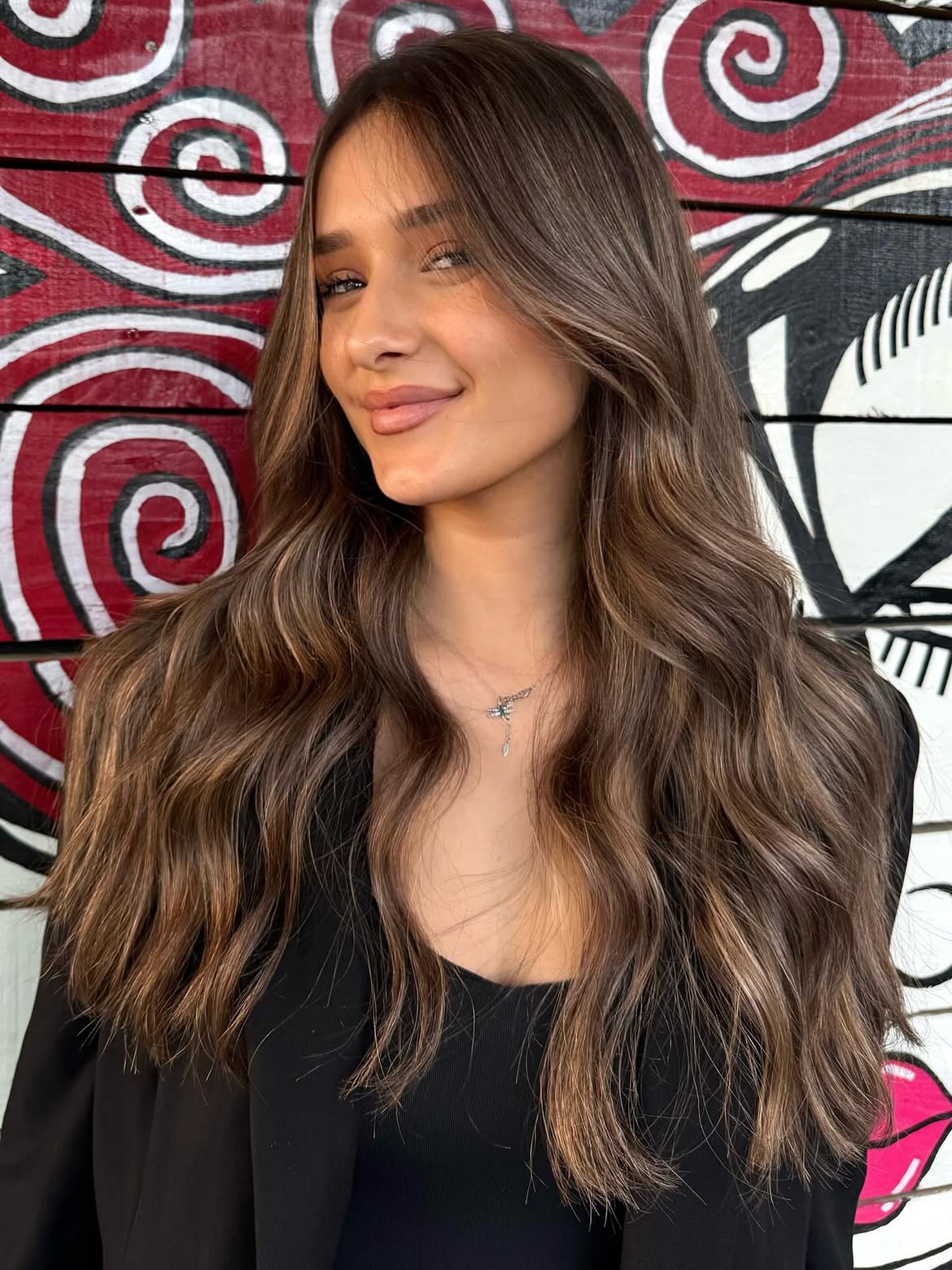 Warm Chestnut Balayage With Soft Waves