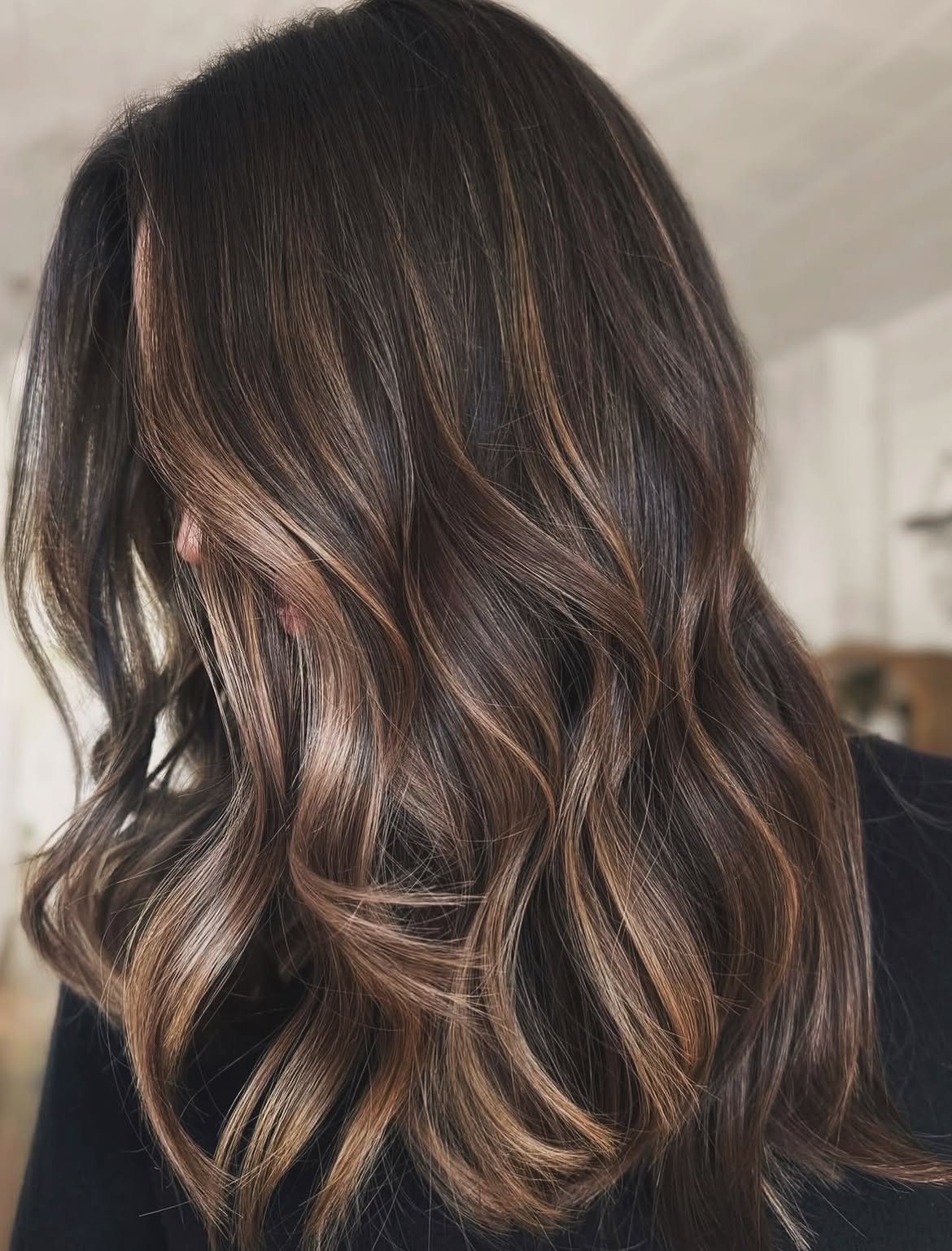 Warm Chocolate Brown Balayage With Subtle Caramel