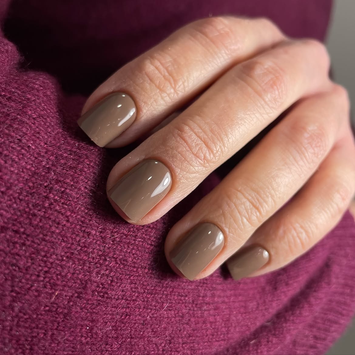 Warm Taupe Glossy Square Nails