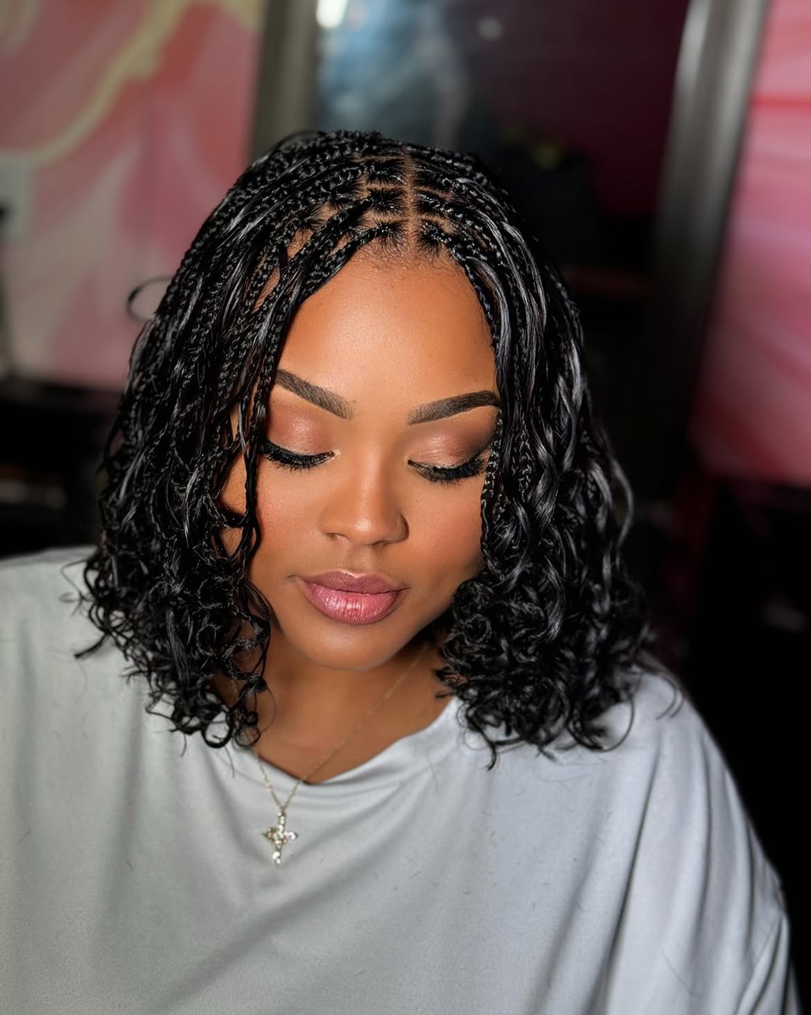 Wet Look Bob Braids With Middle Part
