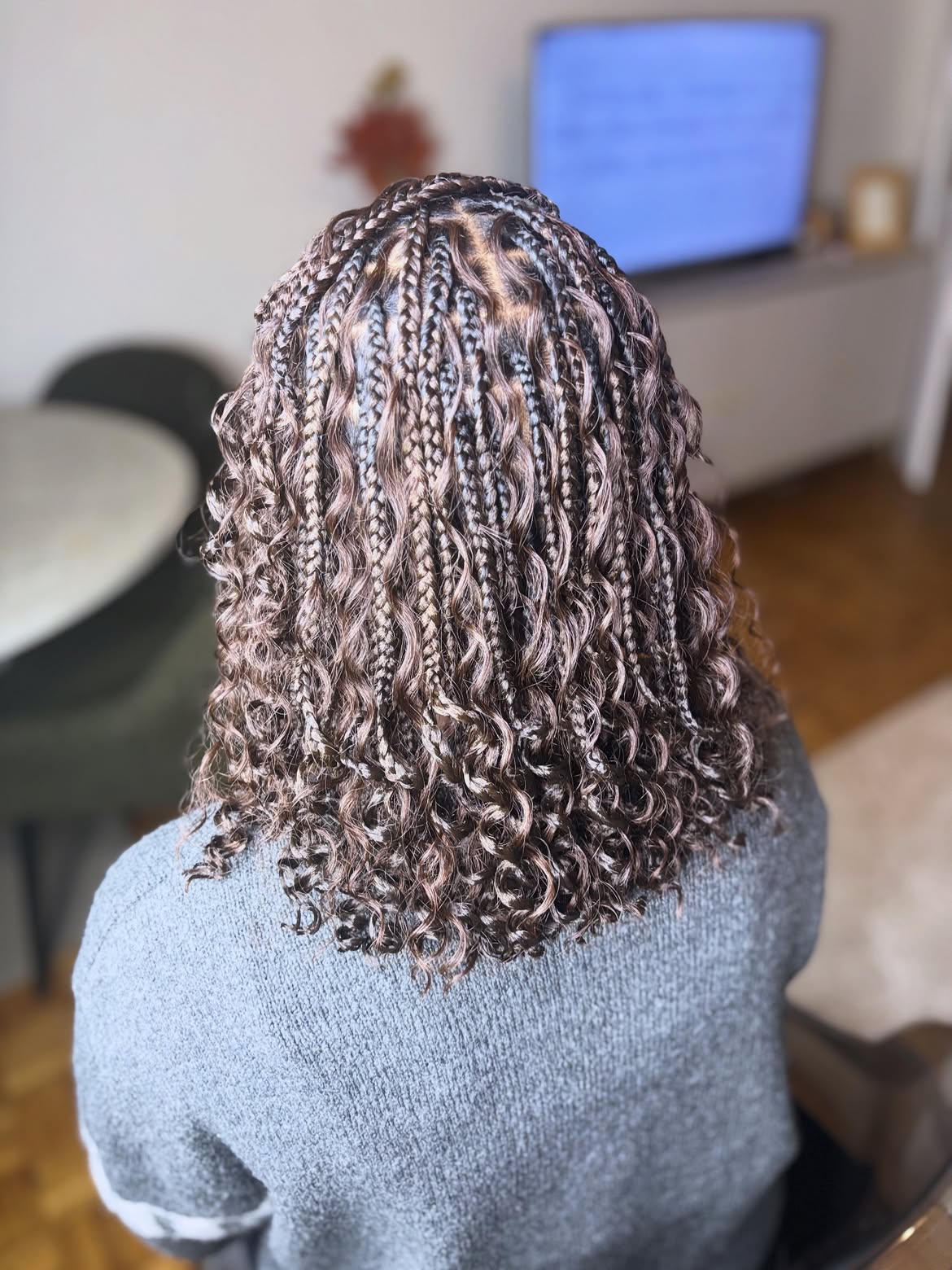 Blonde Streaked Micro Braids With Natural Curls