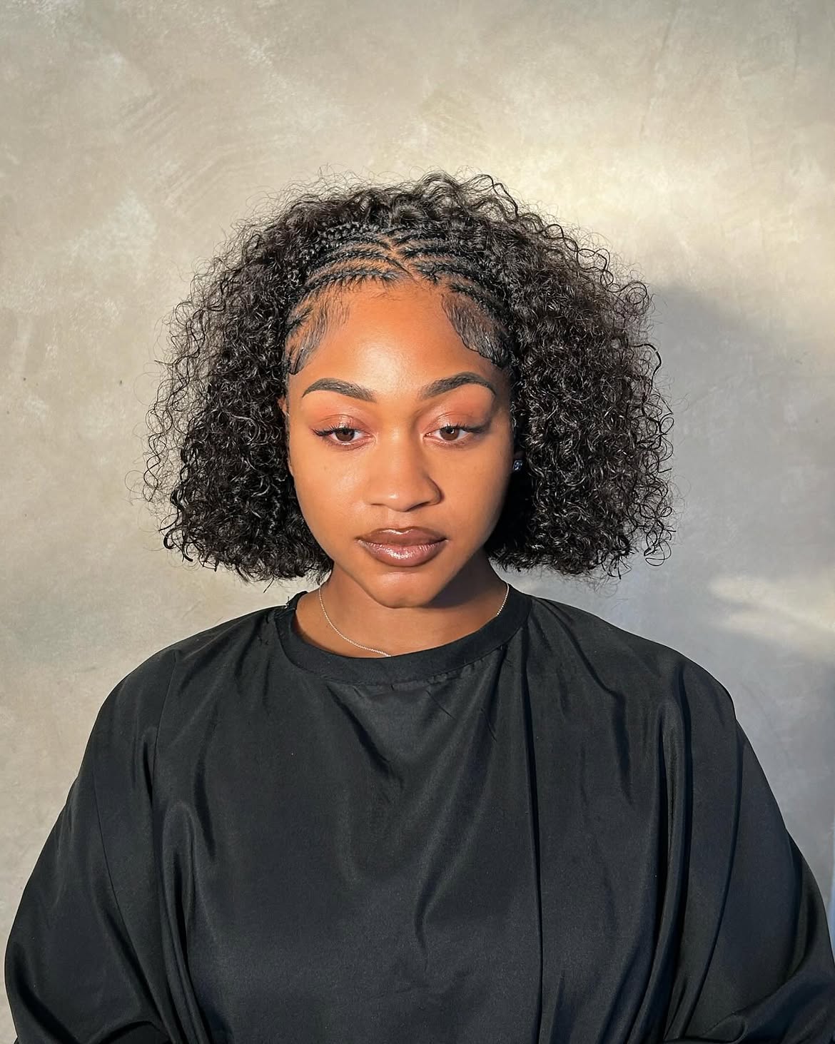 Braided Crown With Curly Bob