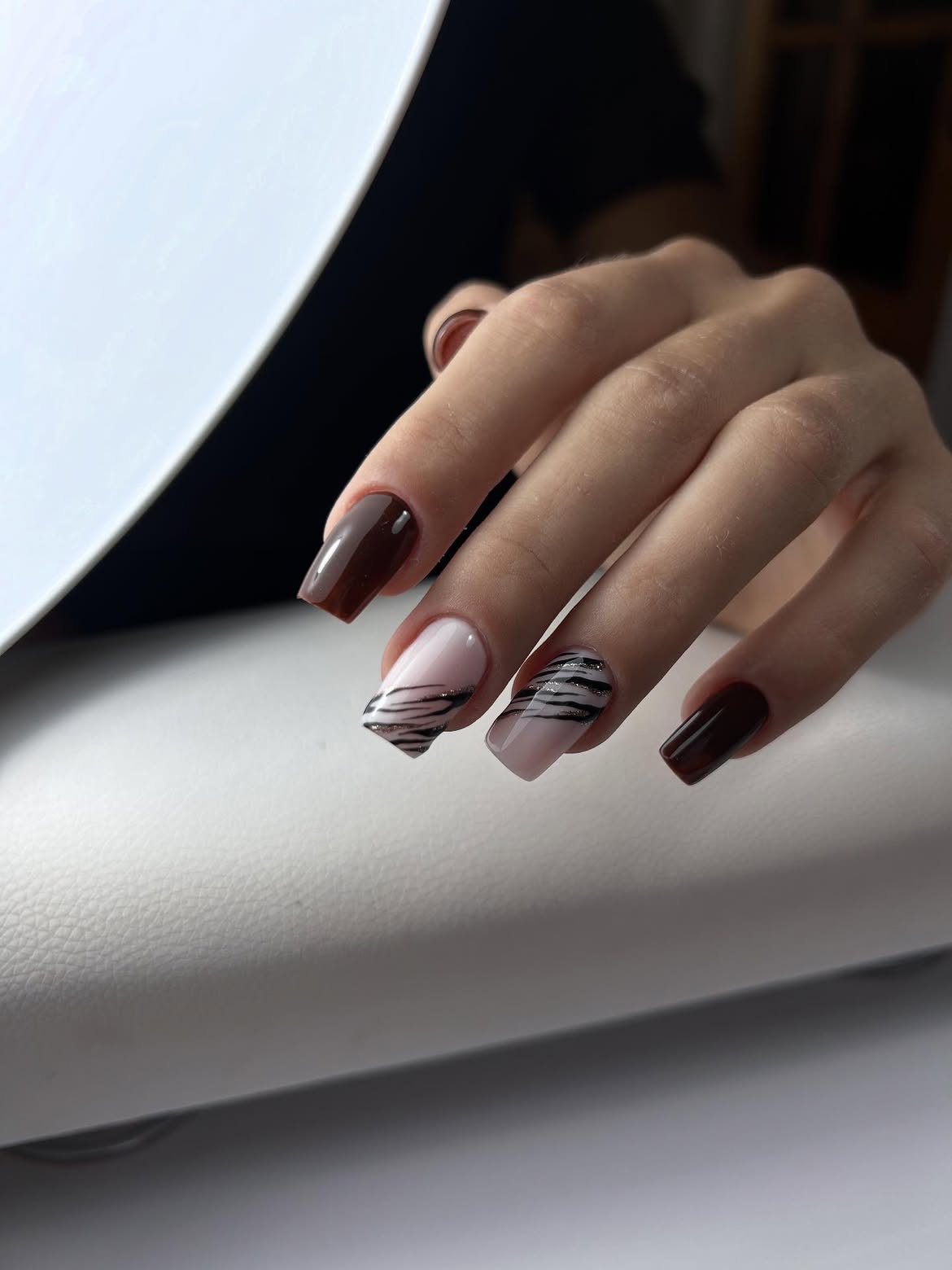 Brown and Pink Swirl Abstract French Tips