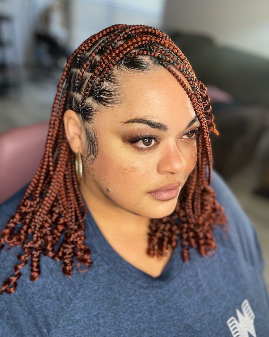 Chic Copper Box Braids With Curly Ends