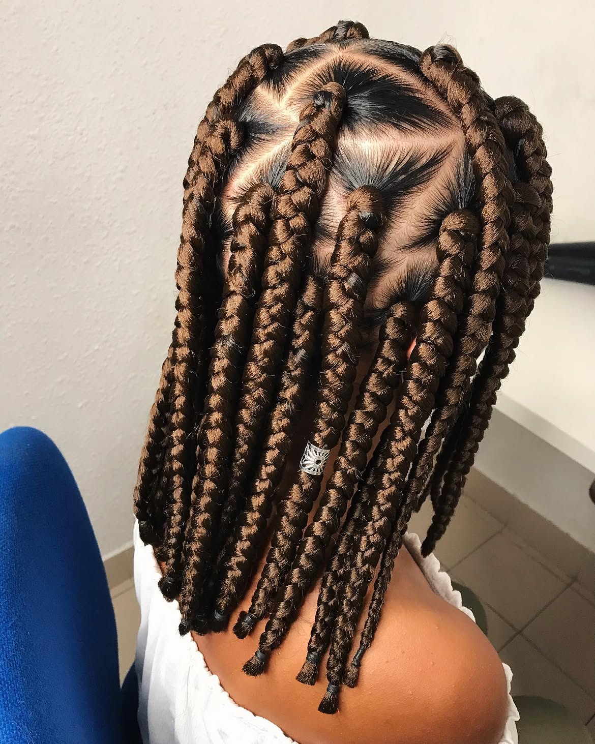 Chunky Knee-Length Box Braids With Defined Parts