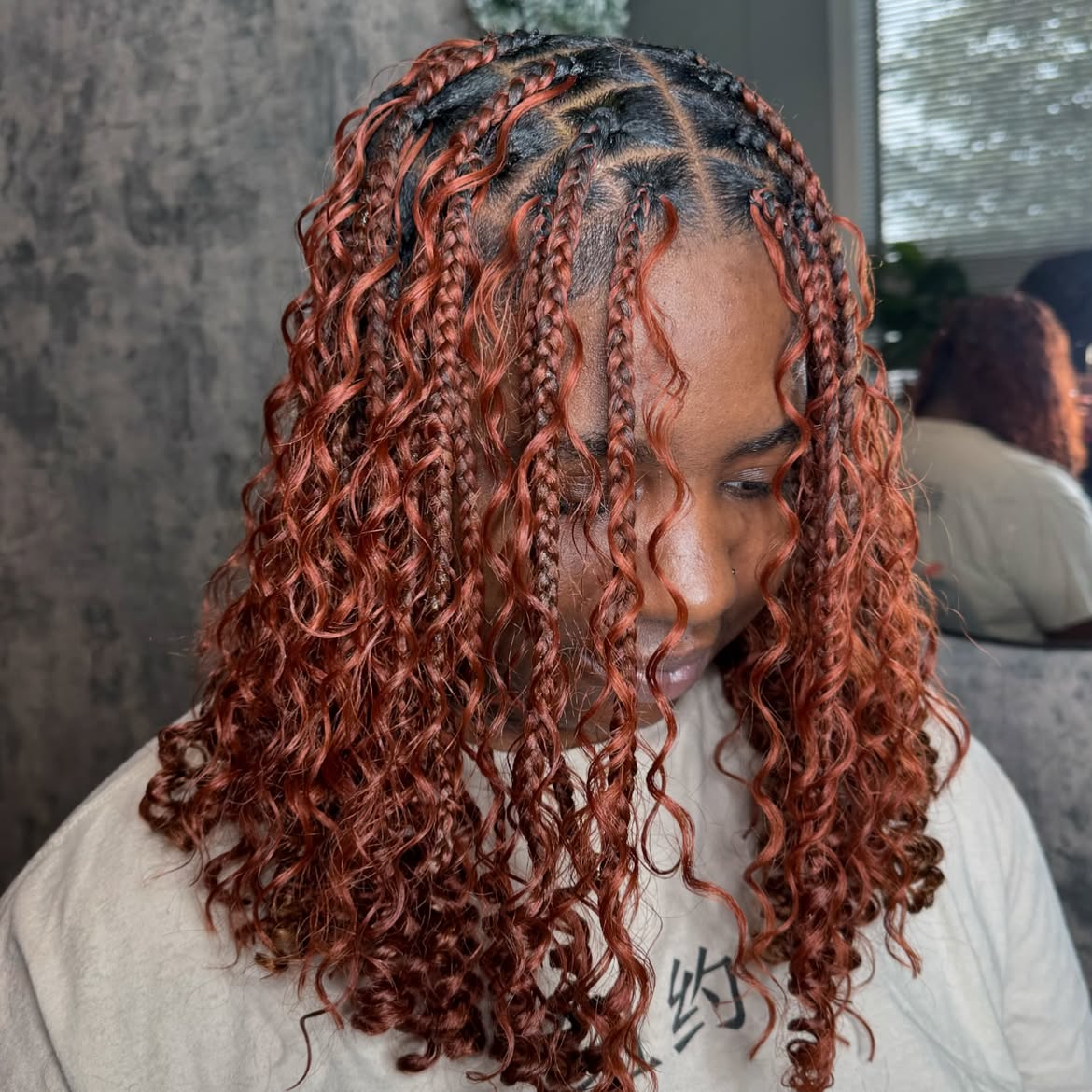 Copper Goddess Braids With Curly Loose Ends