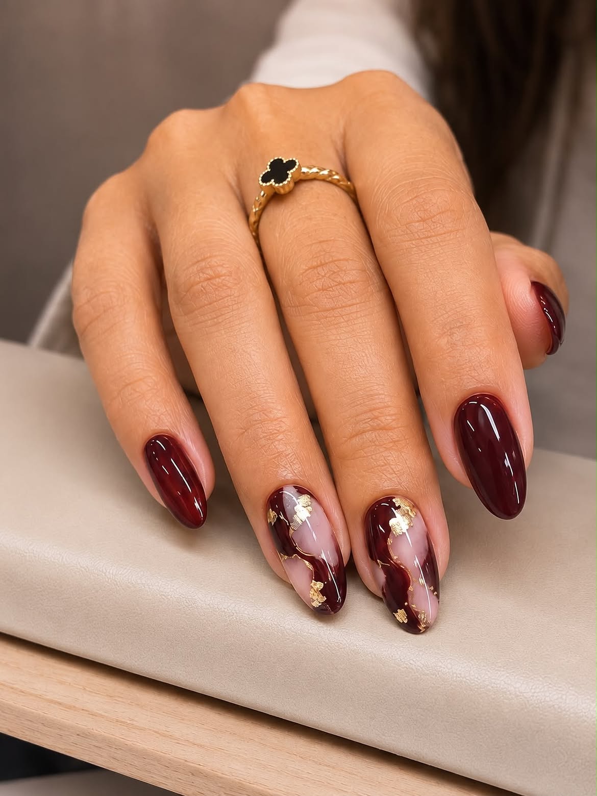 Deep Burgundy Swirl With Gold Leaf Accents