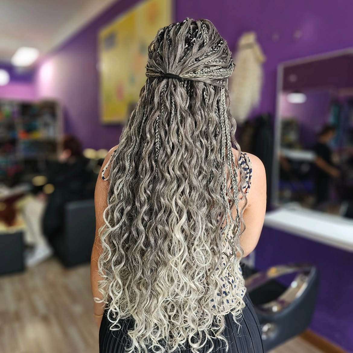 Half Up Goddess Braids With Crimped Texture