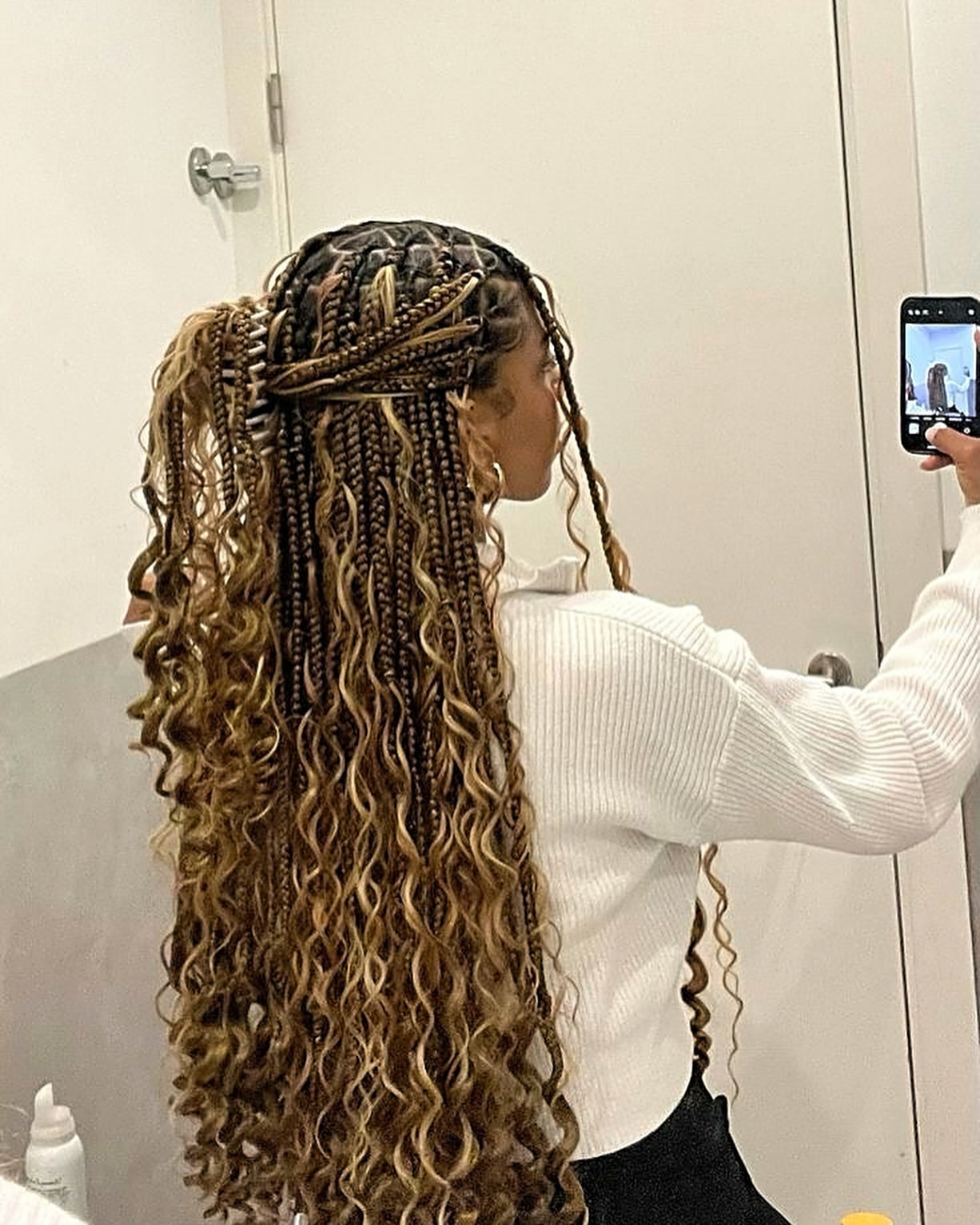 Half Up Goddess Braids With Honey Blonde Highlights
