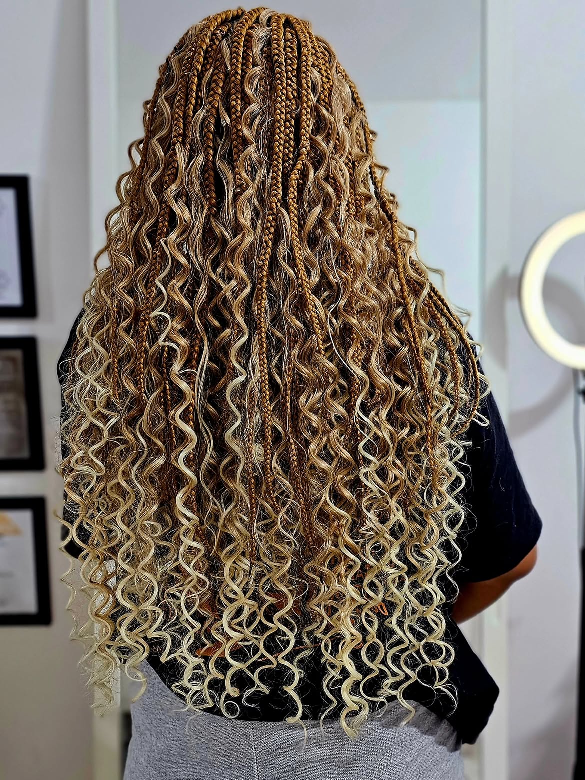 Honey Blonde Goddess Braids With Curly Ends
