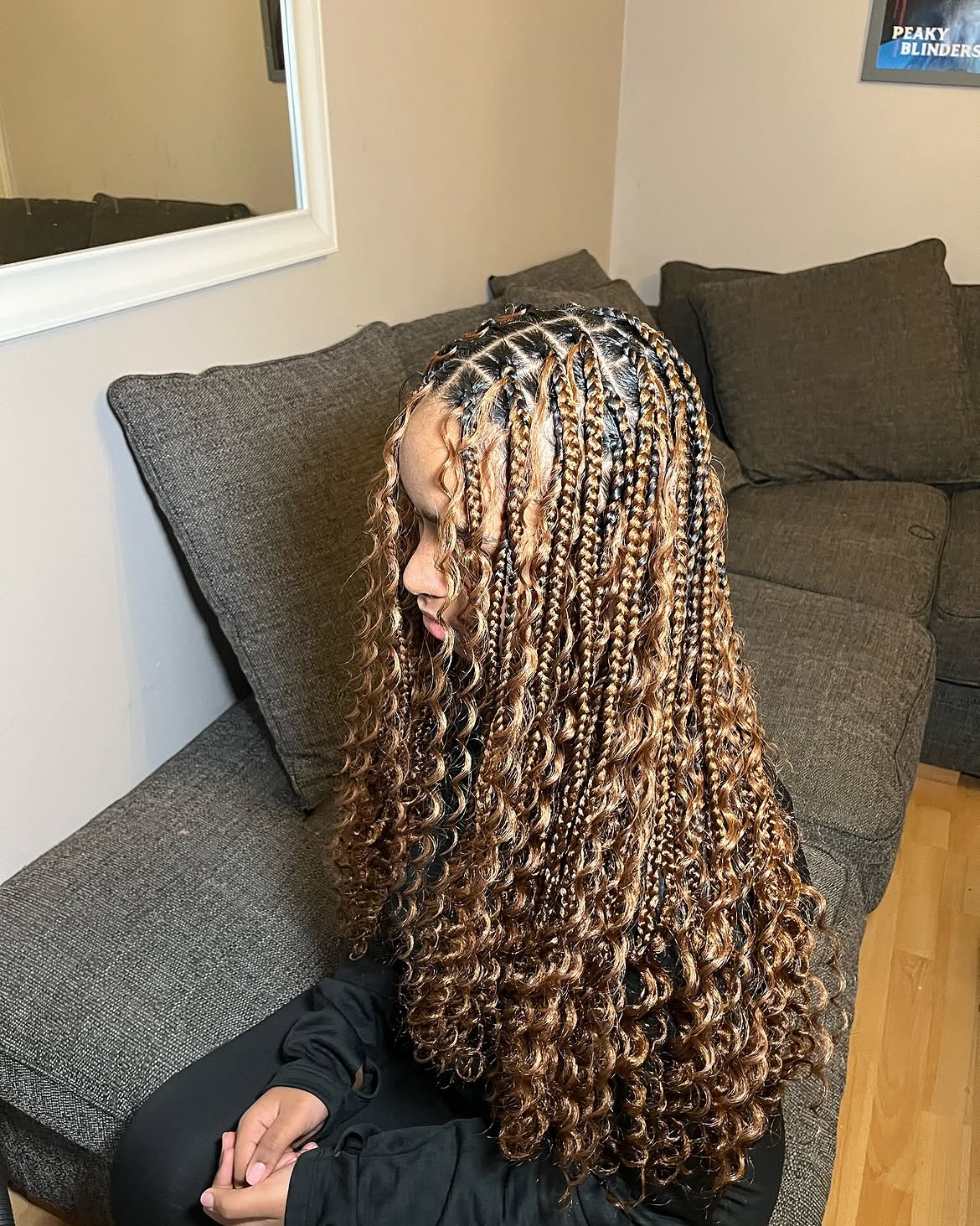 Honey Blonde Goddess Braids With Curly Ends