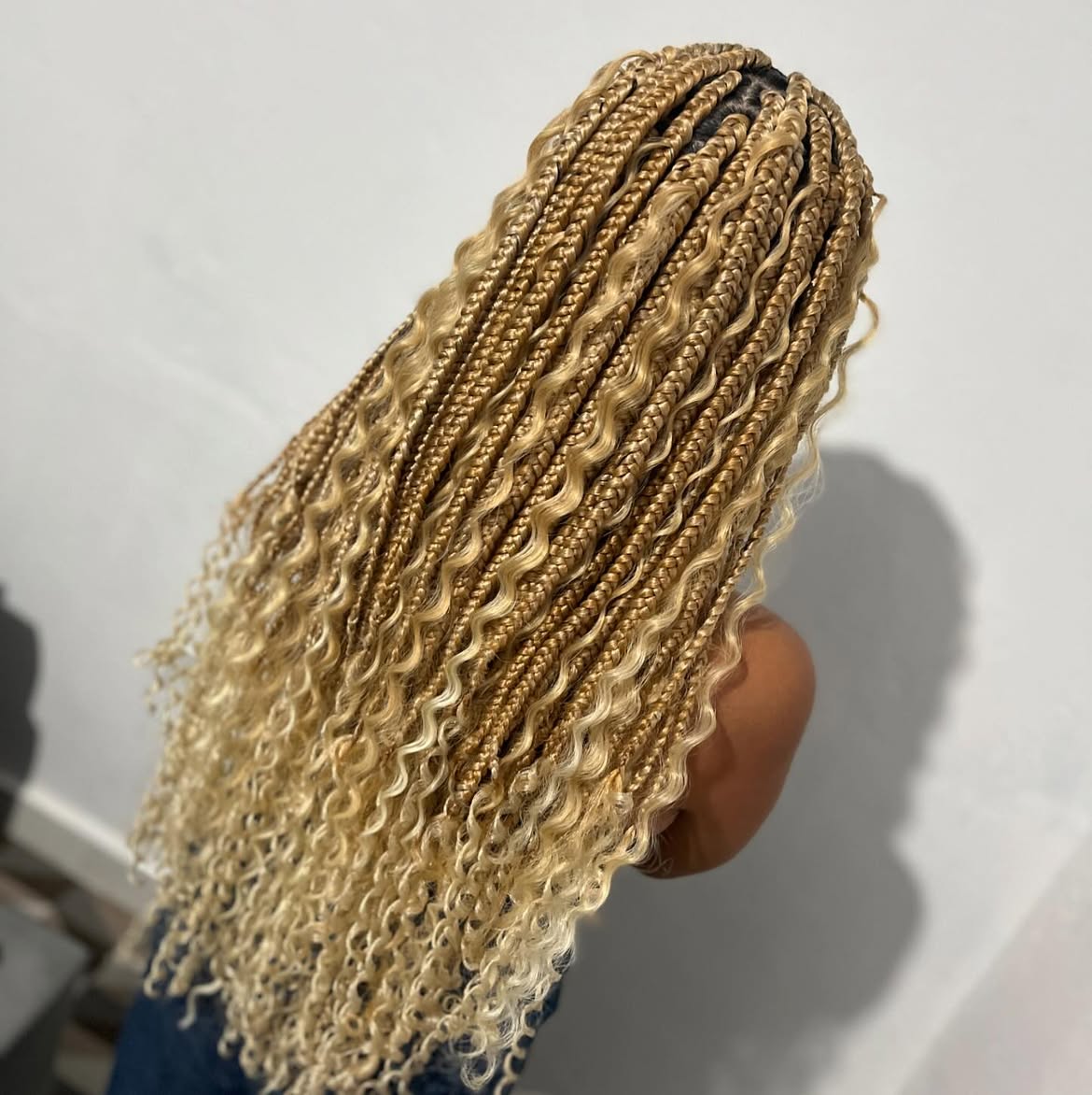Long Honey Blonde Goddess Braids With Crimped Texture