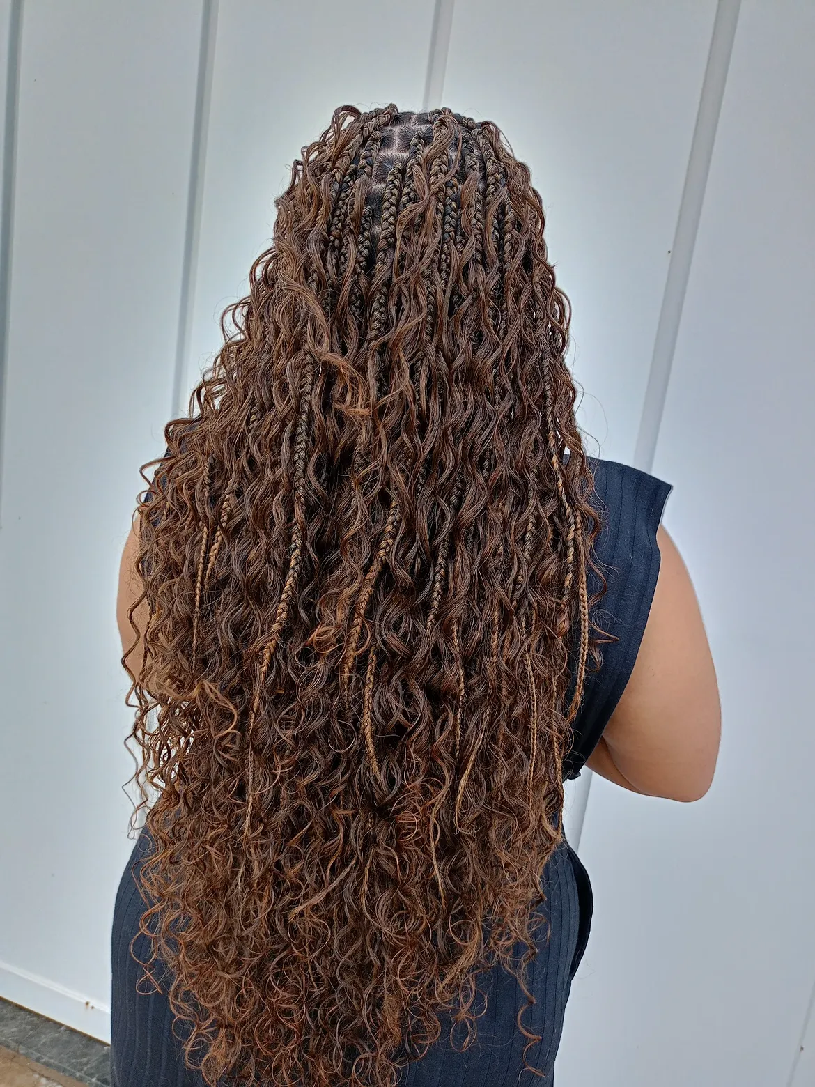 Long Wavy Goddess Braids In Warm Auburn