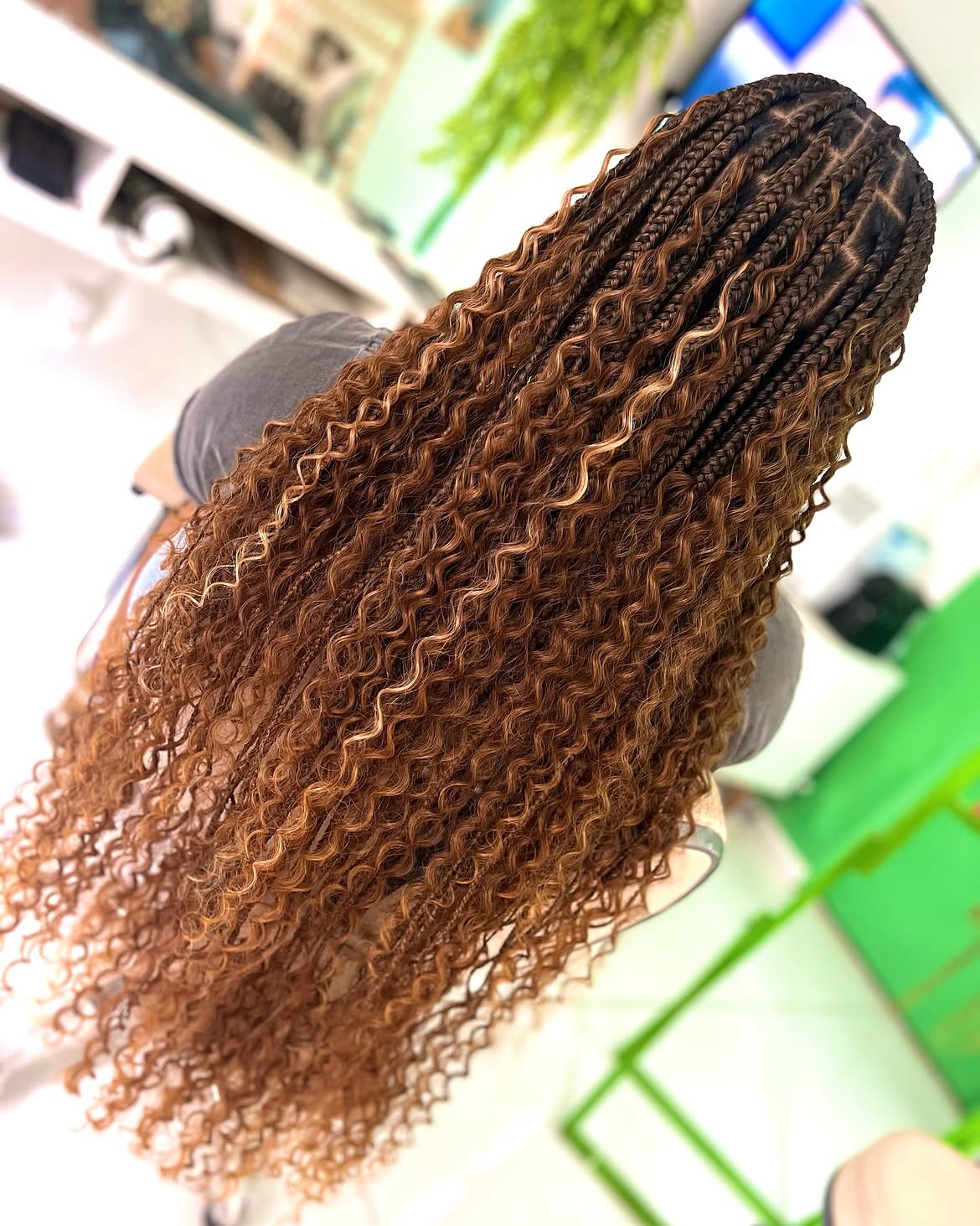 Long Wavy Goddess Braids With Caramel Highlights