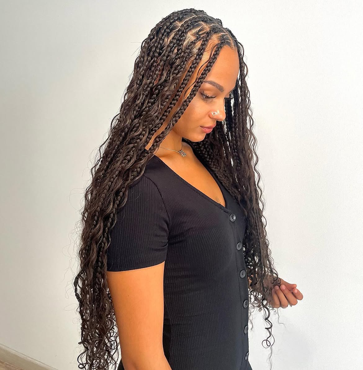 Long Wavy Goddess Braids With Defined Ends