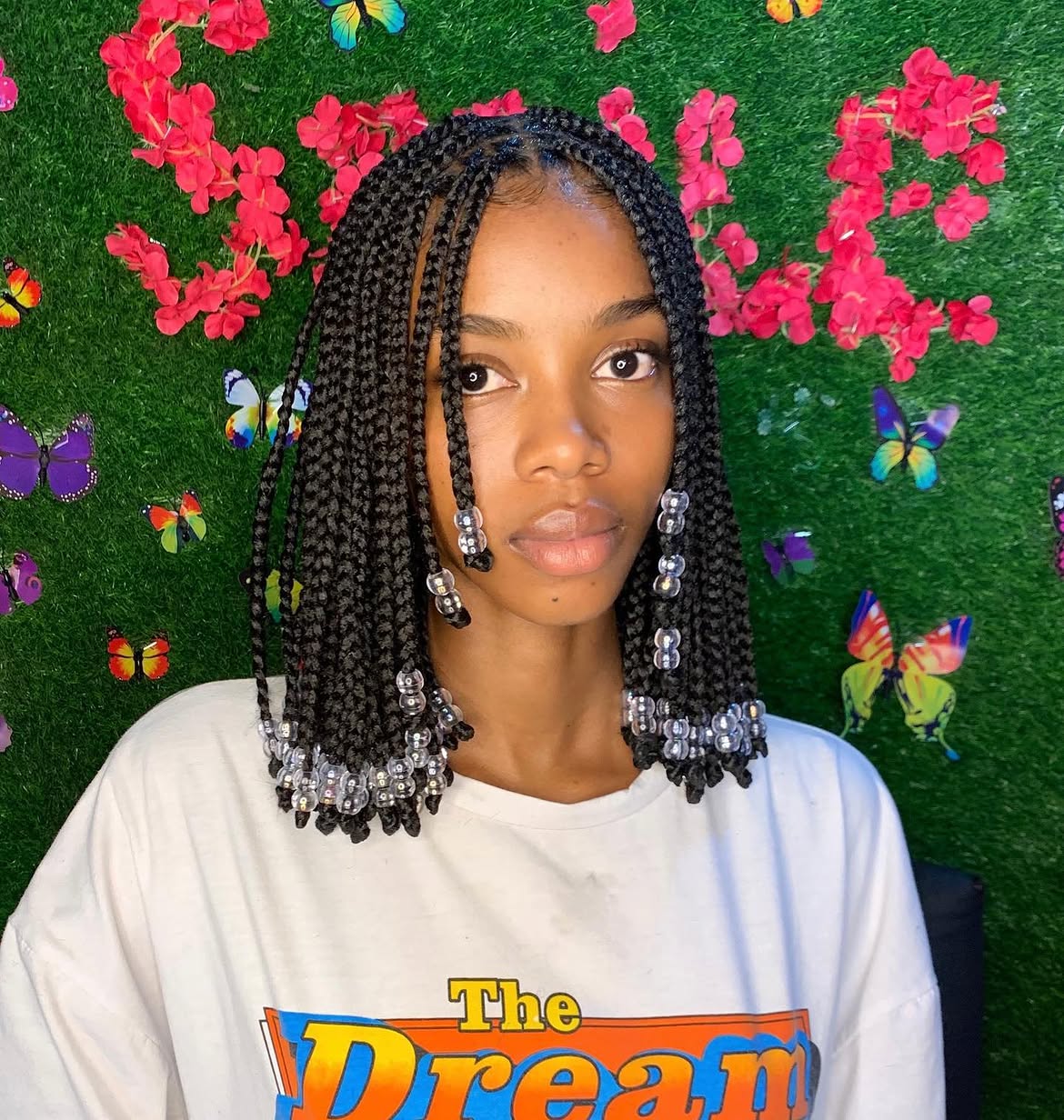 Mid-Length Box Braids With Clear Beads
