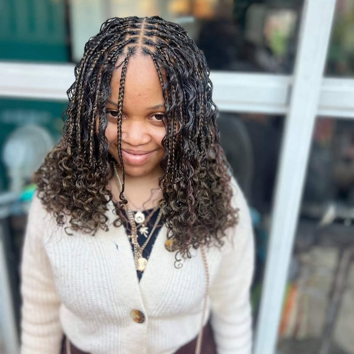 Mixed Texture Box Braids With Curly Ends