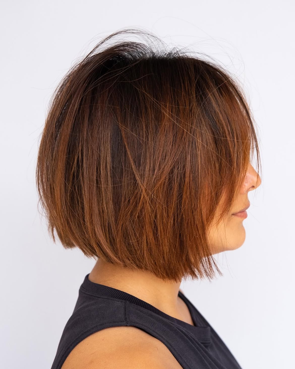Shaggy Copper Bob With Textured Ends
