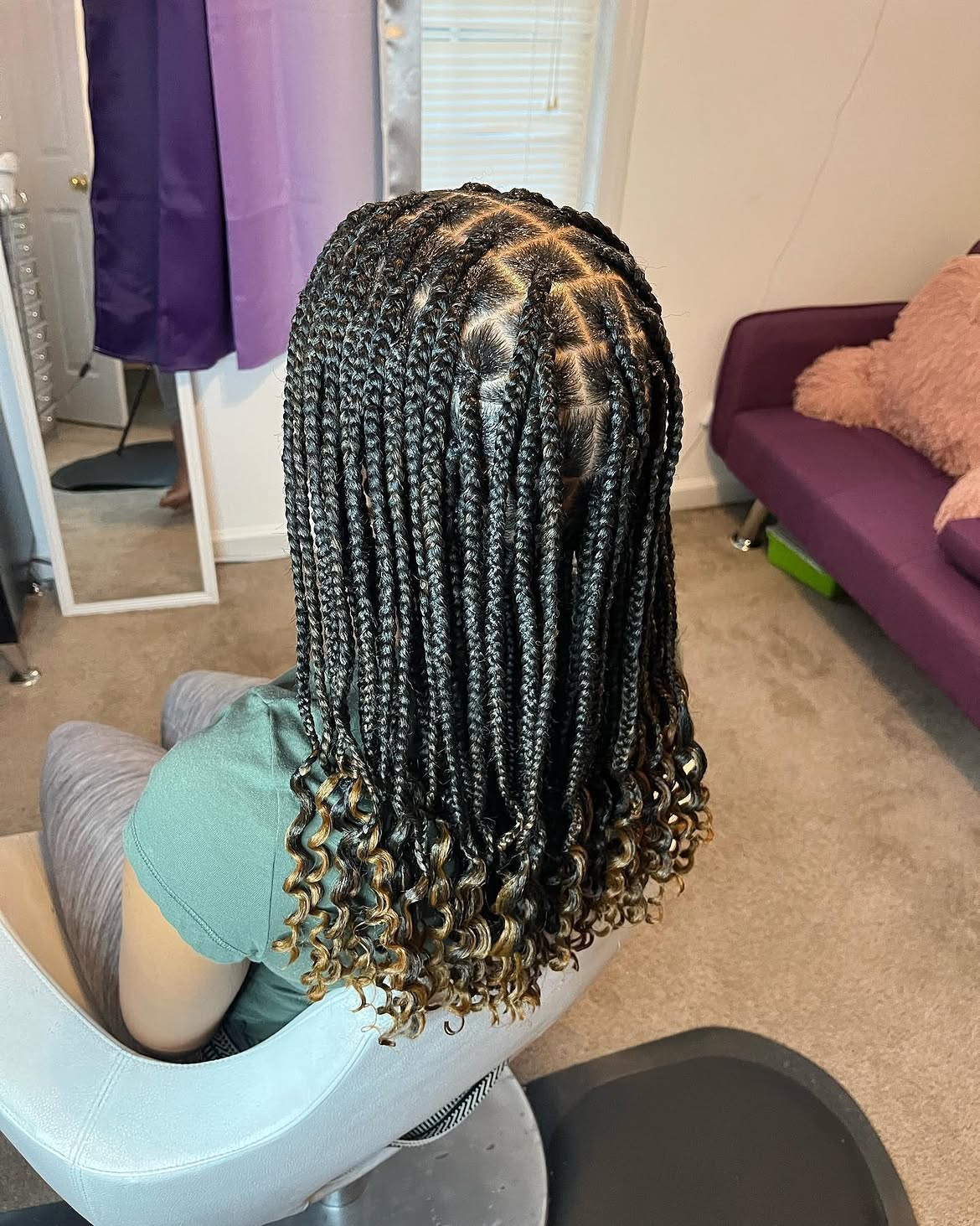 Short Box Braids With Honey Blonde Curly Ends