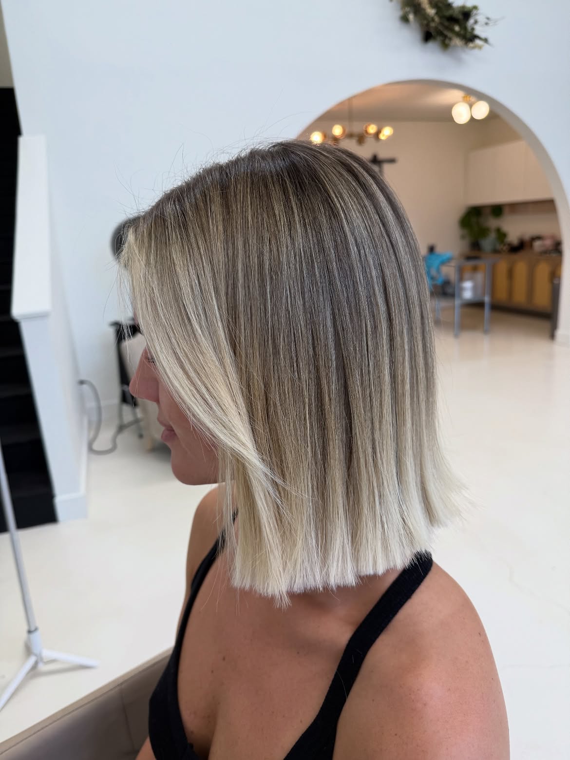 Sleek Blunt Bob with Ash Blonde Balayage