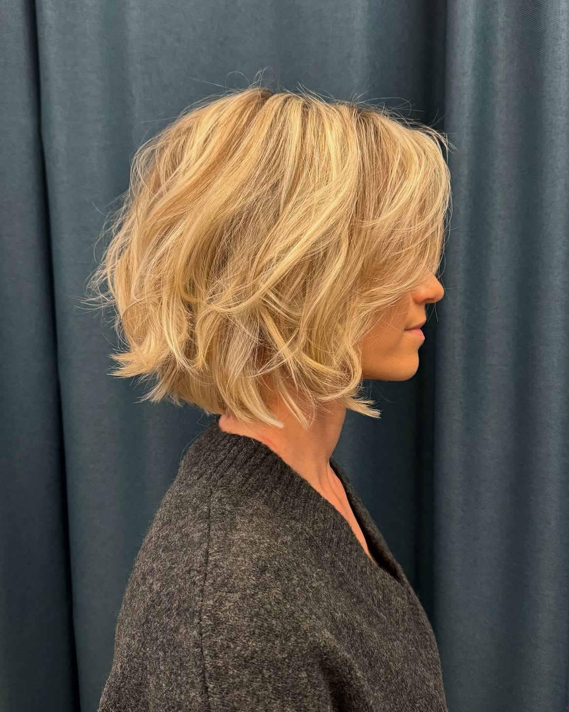 Textured Blonde Bob With Face Framing Layers