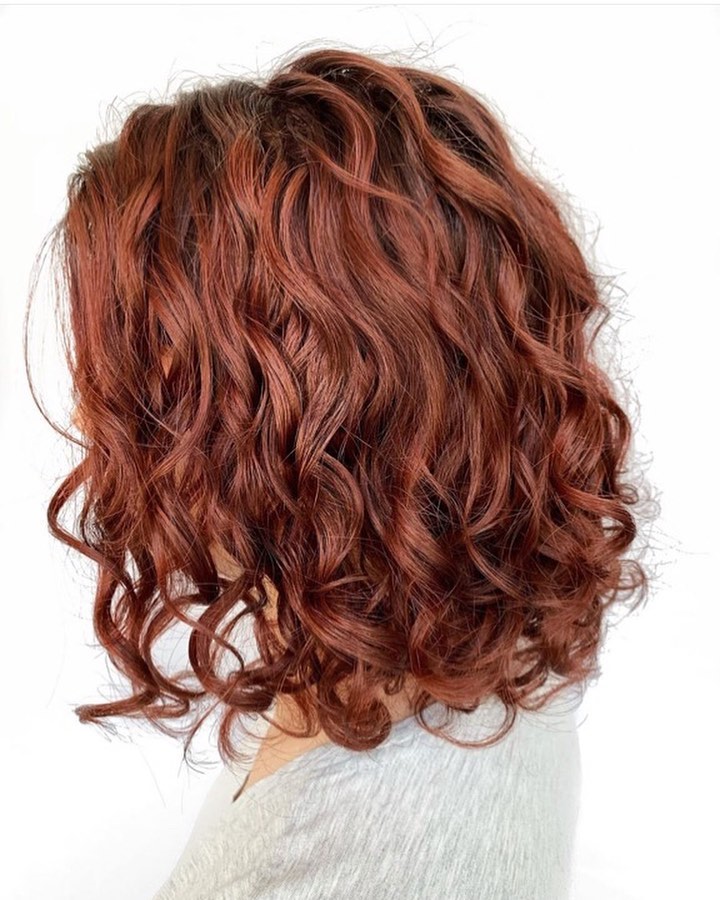 Textured Copper Curly Bob With Soft Layers