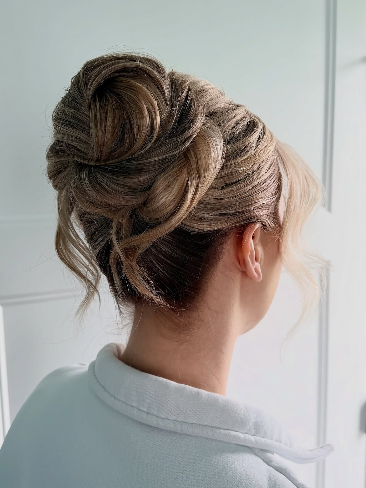 Textured High Chignon With Soft Face Framing Tendrils