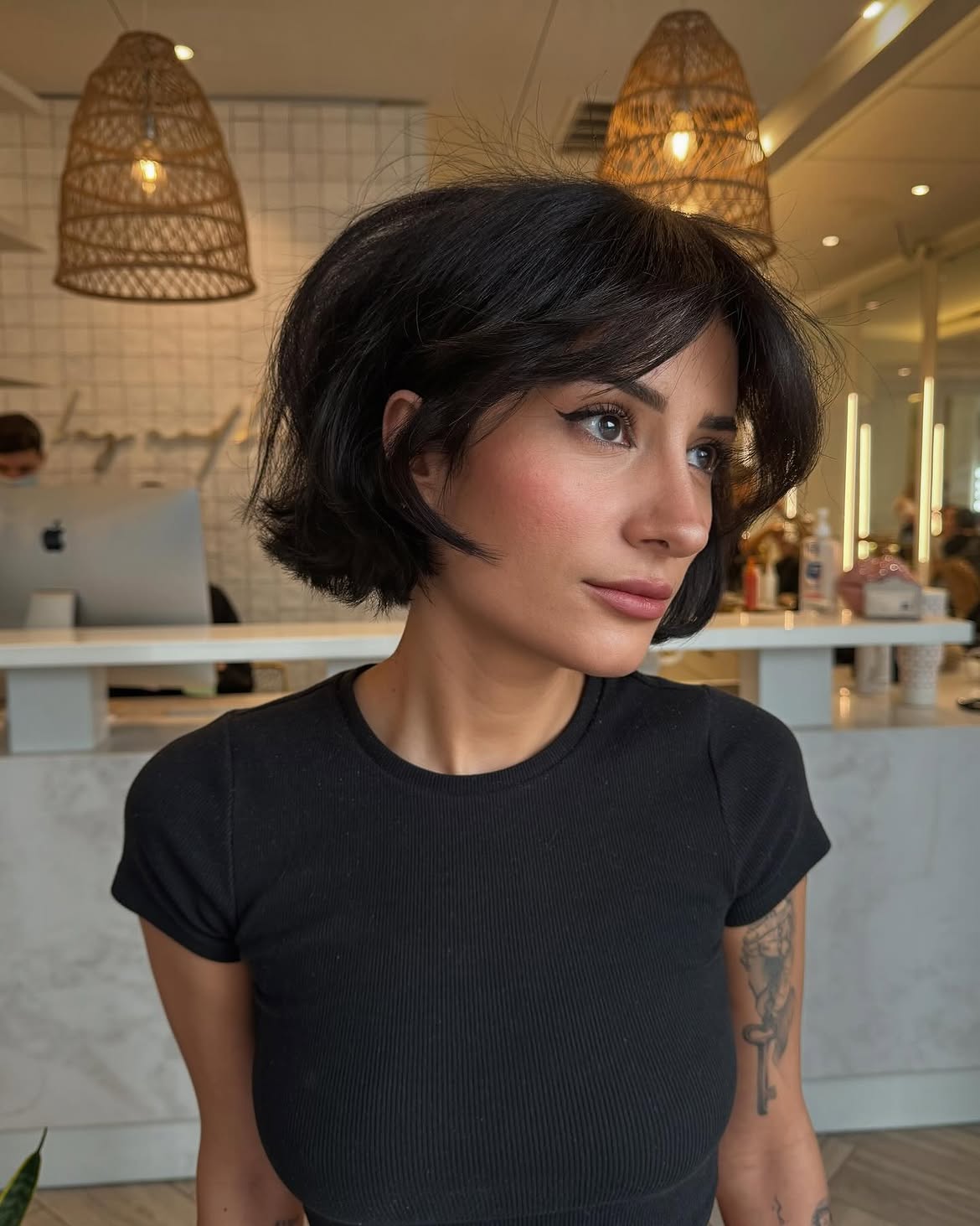 Tousled Black Bob With Face-Framing Layers