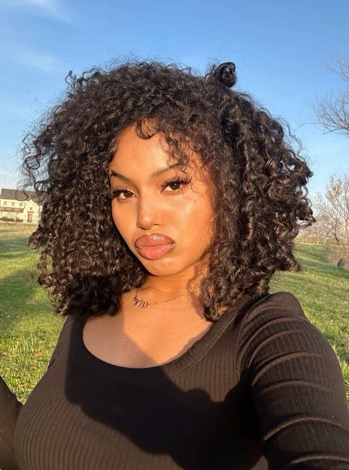 Voluminous Curly Bob With Rounded Face Framing Layers